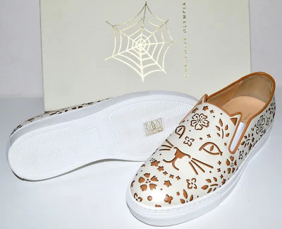 NUEVO EN CAJA Zapatillas sin cordones Charlotte Olympia Cool Cats de cuero genuino EU 38.5 US 8 Foto 1 de 4