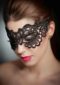 NEW Lace Masquerade Eye Mask BLACK Gothic Fancy Dress Ladies Hen Party Halloween - Picture 1 of 46