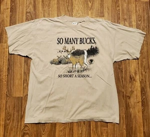 Vintage Deer Shirt Mens 2XL So Many Bucks So Short A Season Beige Made In USA - Picture 1 of 9