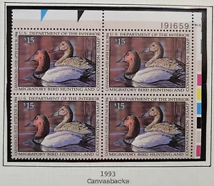 US Revenue Collection Scott # RW60 - Duck Hunting Permit Stamp Plate Block - MNH - Picture 1 of 1