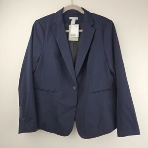 Navy Blazer Jacket Womens L NWT Classic Academia Work Office Staple Professional - Picture 1 of 17