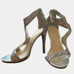 Anne Michelle Sparkly Glitter Silver Ankle Strap Cut Out 4.5in Stiletto Heels 7 - Picture 1 of 10