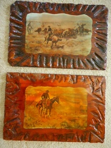Juego de vaqueros vintage Charles Russell estampados madera envejecida cabaña cabaña caballos  - Imagen 1 de 12