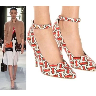 Zapatos de salón Burberry Runway rojos y beige TB monograma logomanía correa al tobillo talla IT39.5 Foto 1 de 4