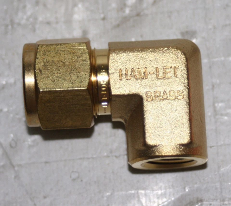 1/2" Tube x 1/4" FNPT  Brass Female Elbow Fitting Ham-Let  770LB1/2X1/4 - Image 1 of 1
