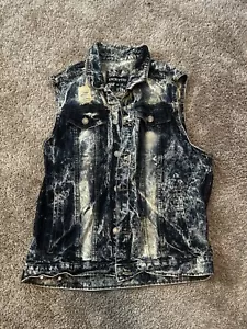 Encrypted Ripped And Jean Jacket Mens Size 3xl Acid Washed Button Up - Picture 1 of 2