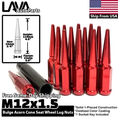 20x Red 12x1.5 Spike Lug Nut Fit Oldsmobile Saturn Vue Aura Mercury Cougar - Image 1 of 4