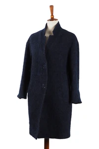 NENETTE Milano Womens Dark Blue Wool Alpaca Mohair Coat Jacket 40 S US4 US6 #W4 - Picture 1 of 8