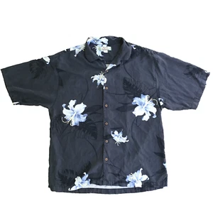 Vintage Tommy Bahama Shirt Men Large Flora Silk Floral Design Gray - Picture 1 of 9