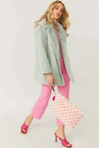 JAYLEY Pink Checkered Luxury Faux Fur Bag One Size - Picture 1 of 2