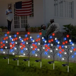 6 Pcs Solar 4th of July Decorations Outdoor Lights 8 Modes Star Stake Lights ... - Picture 1 of 6