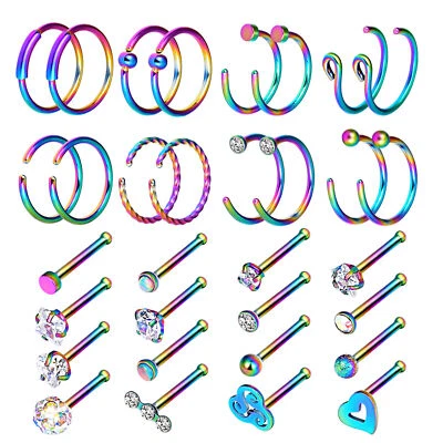 2-32 PIEZAS Anillos de nariz de acero quirúrgico Tachuelas de aro Pendiente de cartílago Piercing corporal 20G Foto 1 de 4