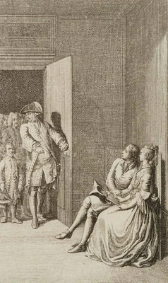 D. CHODOWIECKI (*1726), Johann Bunkels Leben. Gesellschaft,  1778, Kupferstich - Bild 1 von 4