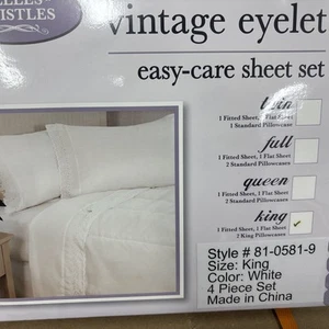 Vintage Eyelet King size sheet set pure white BRAND NEW FACTORY SEALED - Picture 1 of 5