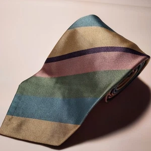 Polo Ralph Lauren Repp Tie Mens 56x3. 100% Silk Blue Green Striped Colorful Prep - Picture 1 of 8