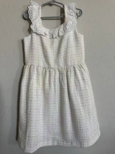 JANIE AND JACK Dress Girls Size 8 Eyelet Ruffle Boucle Back Buttons Lined - Picture 1 of 6