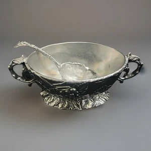 Vintage "Grape" by Arthur Court Aluminum Holloware Sauce Boat w/ Ladle 7" - Picture 1 of 14