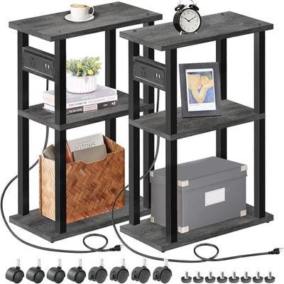 Small Narrow Side Table with Charging Station, Set of 2, Skinny End Table for Sm - Image 1 of 4