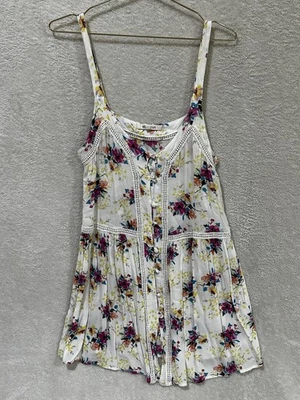 Vestido de verão Rip Curl branco floral botão para baixo tamanho médio grande boho praia - Imagem 1 de 4