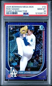 Bowman Mega Box Roki Sasaki #12 2025 refractor mojo púrpura RC/250 PSA 10 - Imagen 1 de 2