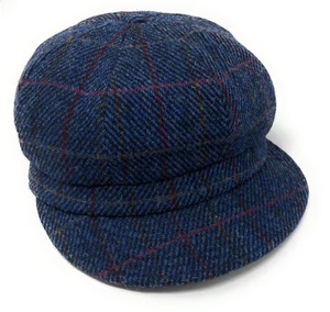 Damen Bäcker Jungenmütze in Marineblau Köper Harris Tweed mit rotem Overcheck - Bild 1 von 3