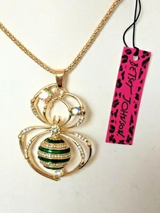BETSEY JOHNSON GRÜNE EMAILLE KRISTALL TARANTEL VERGOLDET ANHÄNGER HALSKETTE - Bild 1 von 1