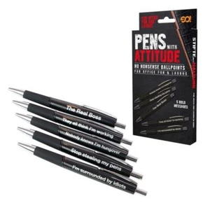 Novelty Ball Point Pen with Attitude 5 Pck Office Accessory Comedy Gift - Foto 1 di 3