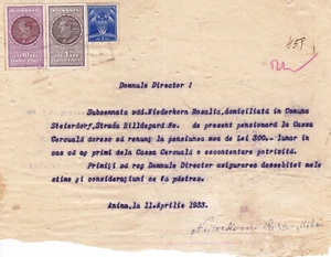 Romania, 1933, Vintage Pension Claim - Revenue / Fiscal Stamps / Cinderellas - Picture 1 of 1