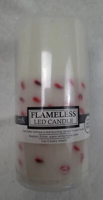 Flameless white candle with berries 3"W x 6"H. Berry scented white wax. New - Image 1 of 4