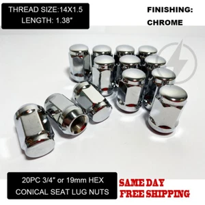 FIT CHEVY HOND RIDGELINE PILOT ODYSSEY ACORN LUG NUT 1.38’’ 14x1.5 CHROME 20PC - Picture 1 of 6