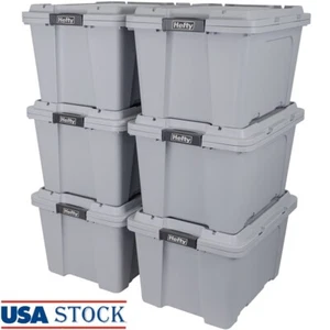 Plastic Utility Storage Tote 18gal Stackable Bin Organizers 6 Pack Durable Gray - Picture 1 of 5