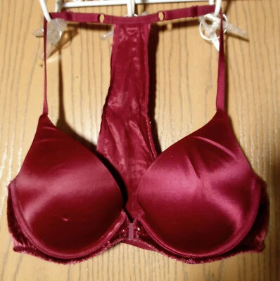 VICTORIA'S SECRET Very Sexy Push Up Bra 32B Red Rhinestone Heavily padded T-back - Image 1 of 4