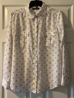 紫色和克莱尔玫瑰粉色白色女式波点罩衫上衣长衫,尺寸 M — 第 1/4 张图片