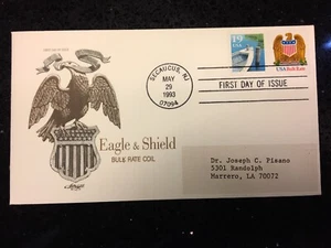 1993 First Day Cover BULK RATE Coil EAGLE & SHIELD - Picture 1 of 2