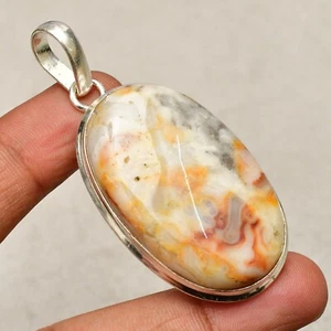 Ciondolo gioiello fatto a mano argento sterling 925 pietra preziosa agata pizzo pazzo 2,24" - Foto 1 di 8