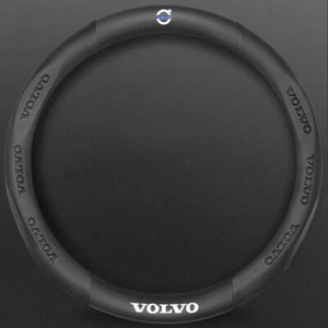 Cubierta de volante de 15" de cuero genuino para Volvo todo negro nueva - Imagen 1 de 3