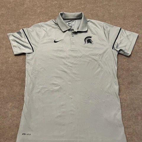 Michigan State Spartans Shirt Mens Size Medium Nike Polo  Gray Green Logo Cover