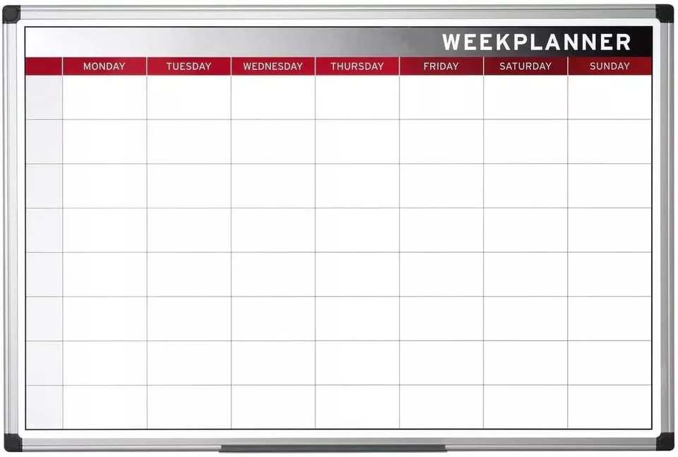 Dry Wipe Magnetic Week Planner Board with Pen, 90 x 60 cm Kitchen Meal Planner - Image 1 of 1