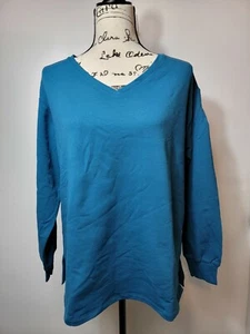 H by Halston Long Sleeve French Terry Sweatshirt Tunic - Skyline Blue - Small - Picture 1 of 7