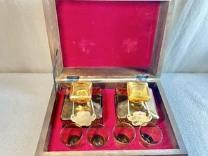 Vintage Royal Sealy Hidden Book Chest Barware Set Amber Decanters Glasses Japan - Picture 1 of 13