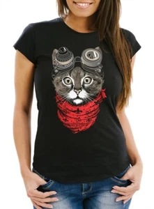 Damen T-Shirt Katze Cat Steampunk Slim Fit Moonworks® - Bild 1 von 3