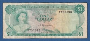 BAHAMAS -- 1 DOLLAR ( L.1974 ) -- BC+ // F+ -- PREFIX V -- PICK 35a . - Picture 1 of 2