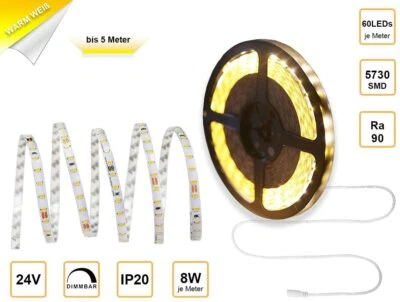 LED Strip, LED Streifen, LED Lichtband, dimmbar warmweiß, 24V 5730 SMD mit kabel - Bild 1 von 4