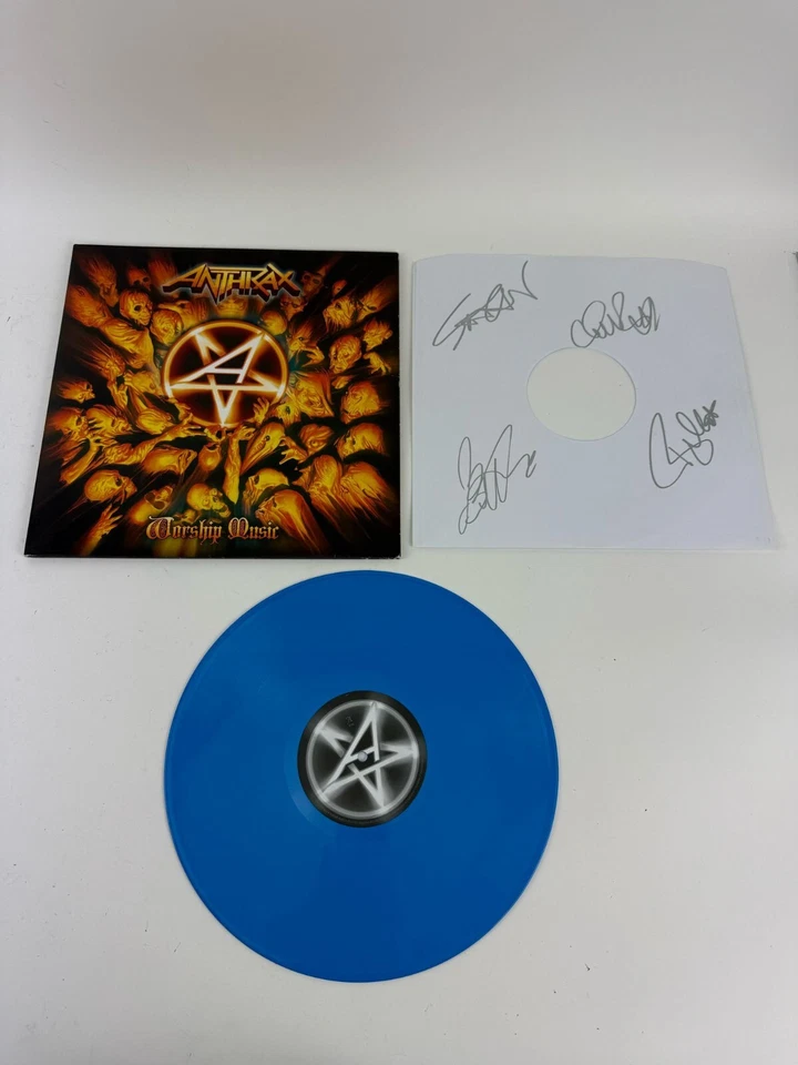 Signed Anthrax Worship Music Vinyl LP Blue Foto 1 de 4