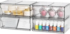 4 Pack Clear Stackable Storage Drawers,12"W Large Bathroom Makeup Organizer - Picture 1 of 9