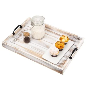 Wood Serving With Rustic Vintage Big Food Breakfast Trays Cutout Metal Hles20 - Picture 1 of 6