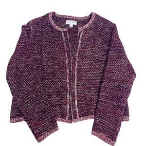 Elle Womens Cardigan Sweater Size L Pink Black Open Knit Jacket Tweed Office - Picture 1 of 8