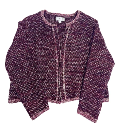 Jaqueta suéter cardigã boxy Elle Tweed feminina tamanho G rosa preta aberta malha macia - Imagem 1 de 4