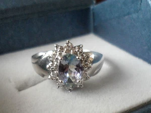 100% GENUINE ULTRA RARE ..~ 18K PARAIBA COLOUR TANZANITE & DIAMOND RING WOW - Picture 1 of 7