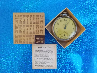 复古 Westclox Scotty 怀表 带原装盒和说明纸... — 第 1/4 张图片